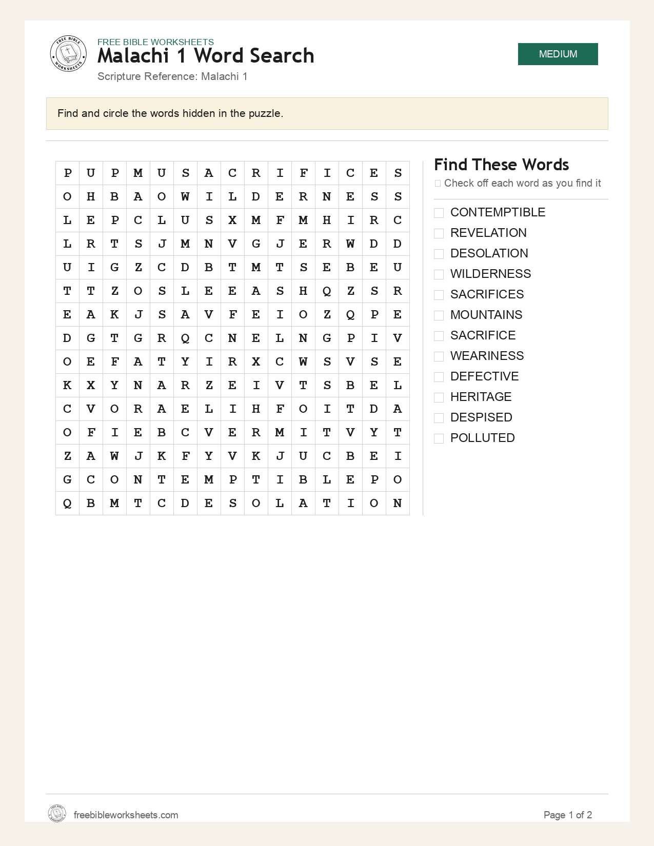 Malachi 1 Word Search preview