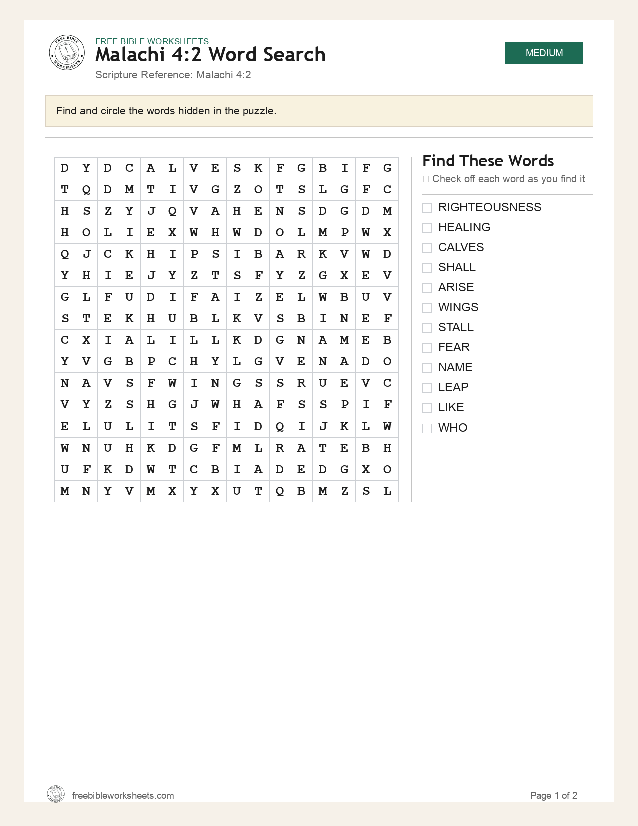 Malachi 4:2 Word Search preview