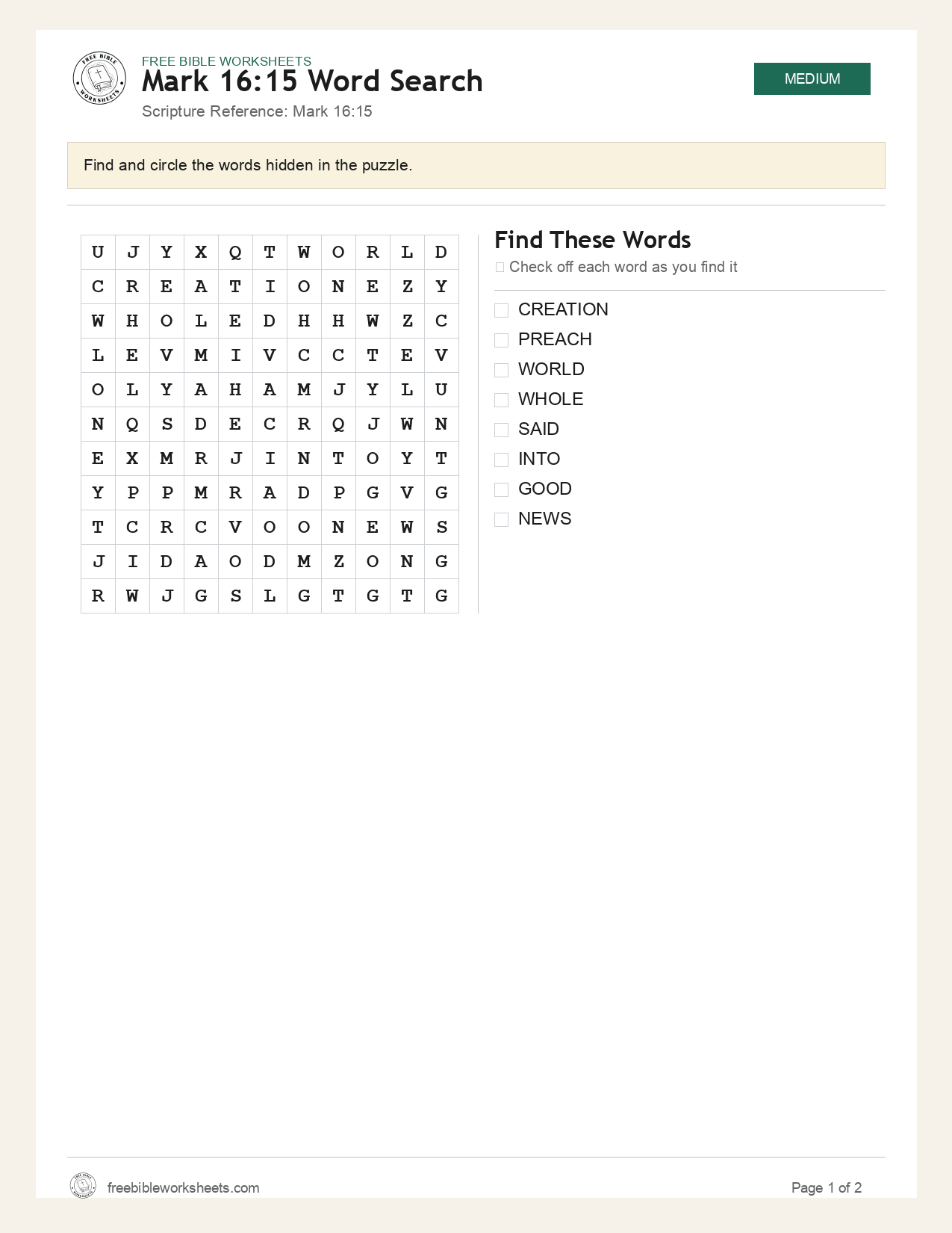 Mark 16:15 Word Search preview