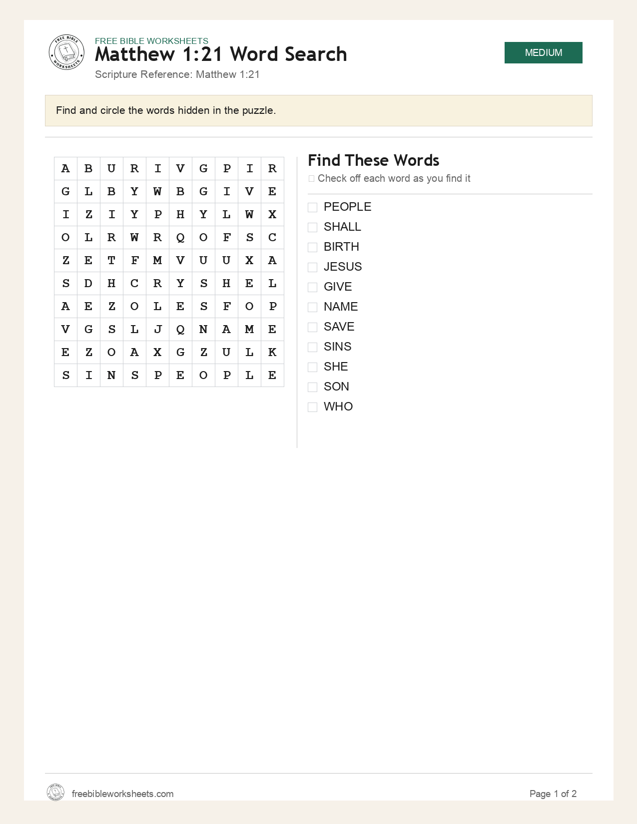 Matthew 1:21 Word Search preview