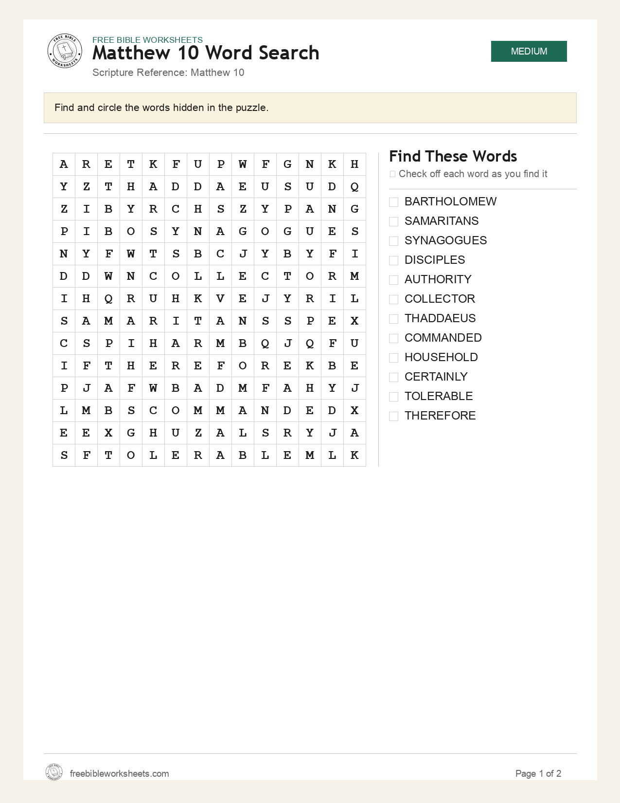 Matthew 10 Word Search preview
