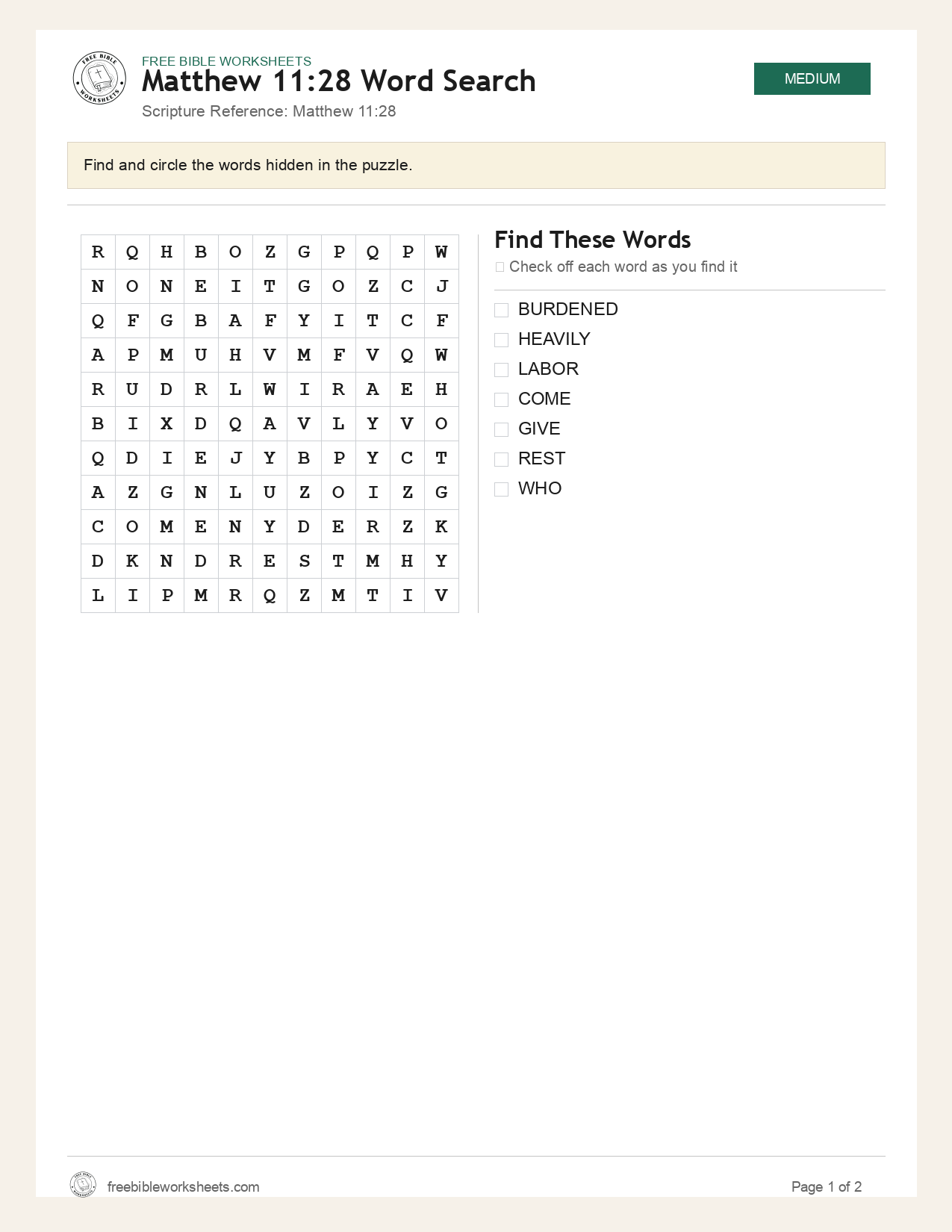 Matthew 11:28 Word Search preview