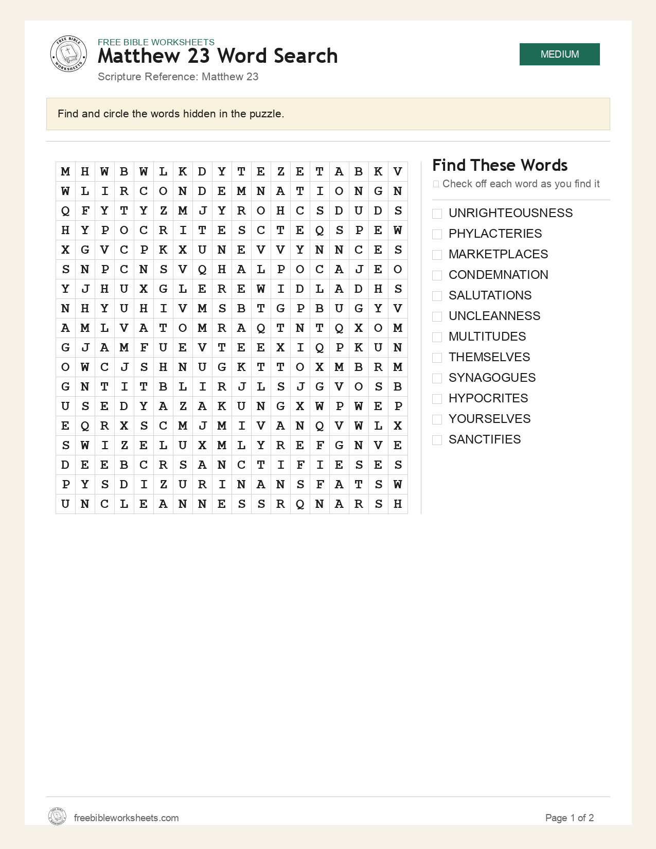 Matthew 23 Word Search preview