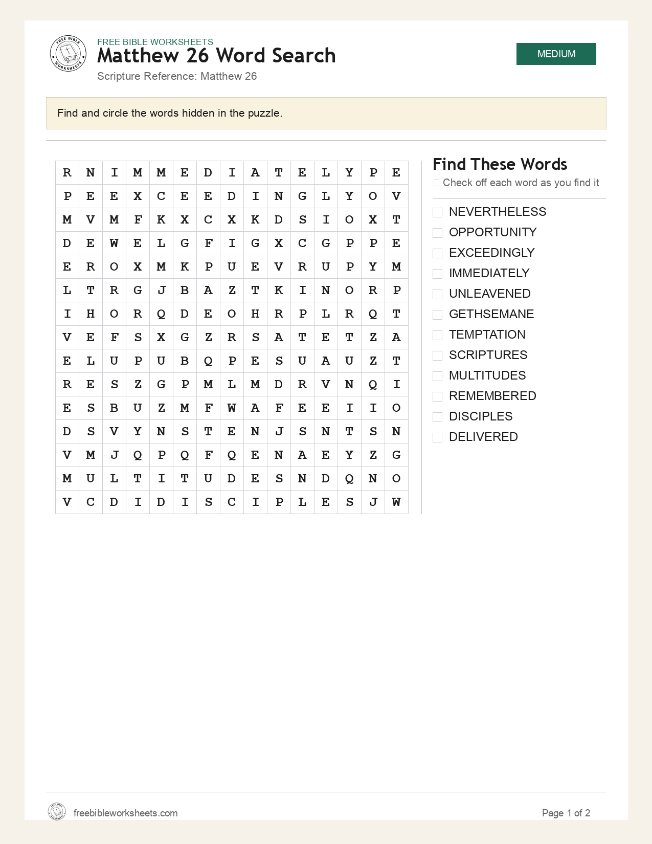 Matthew 26 Word Search preview
