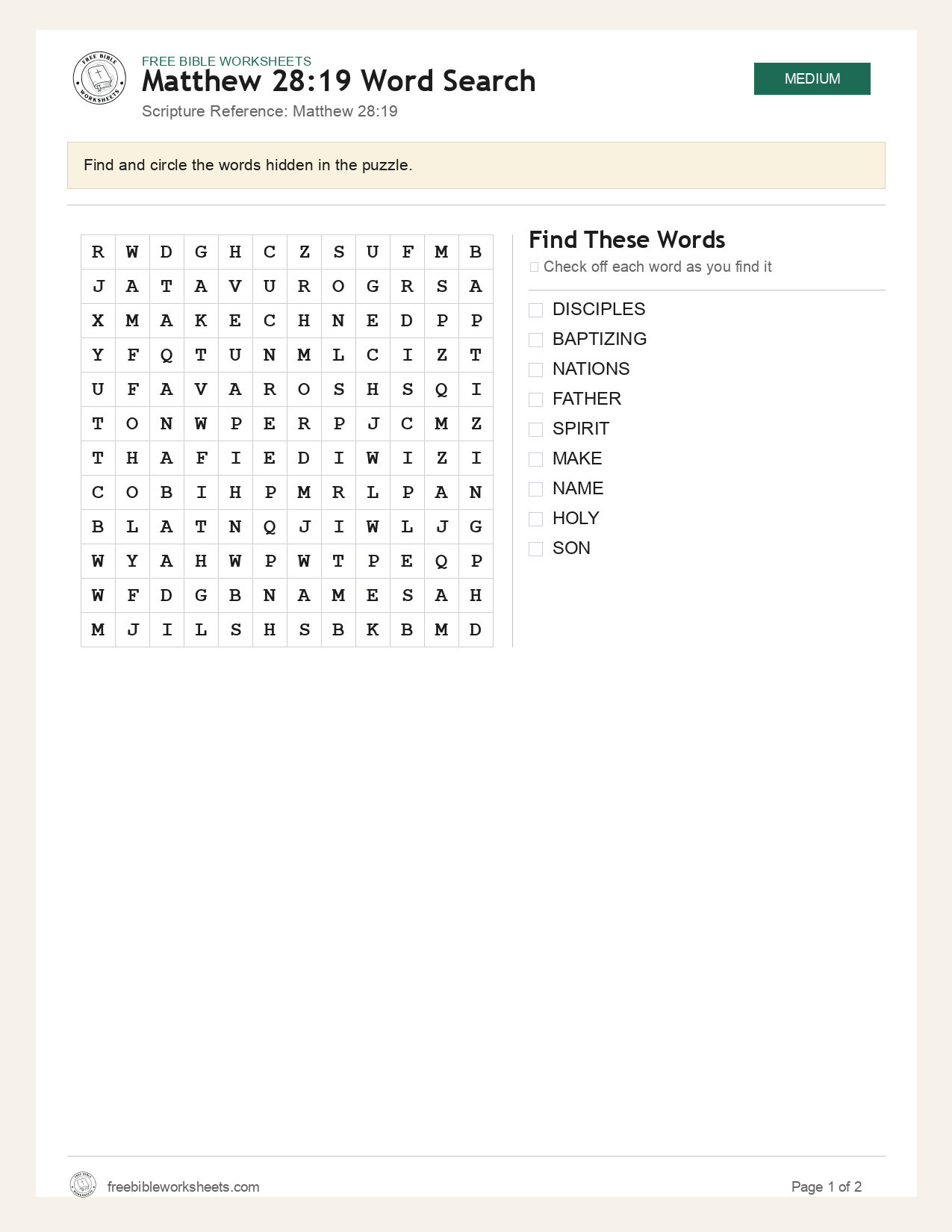 Matthew 28:19 Word Search preview