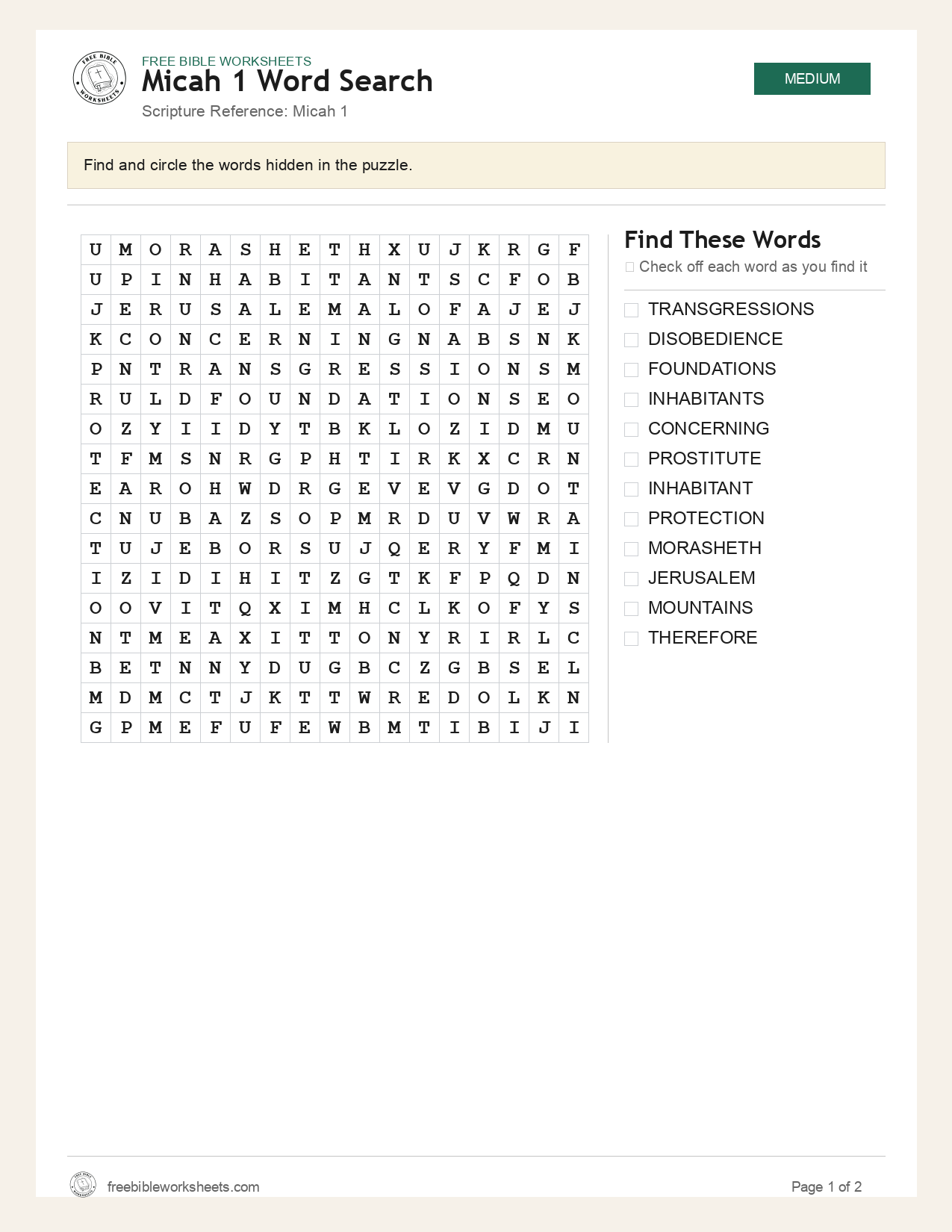 Micah 1 Word Search preview