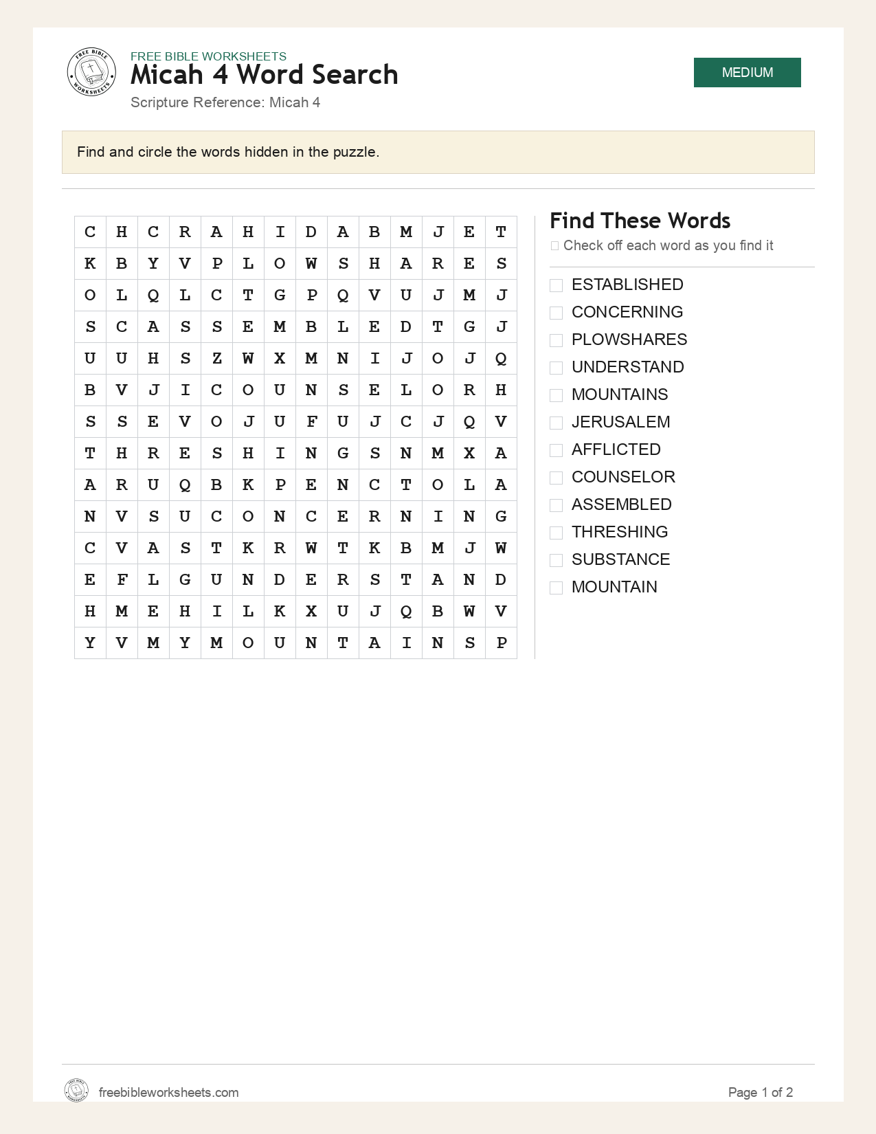 Micah 4 Word Search preview