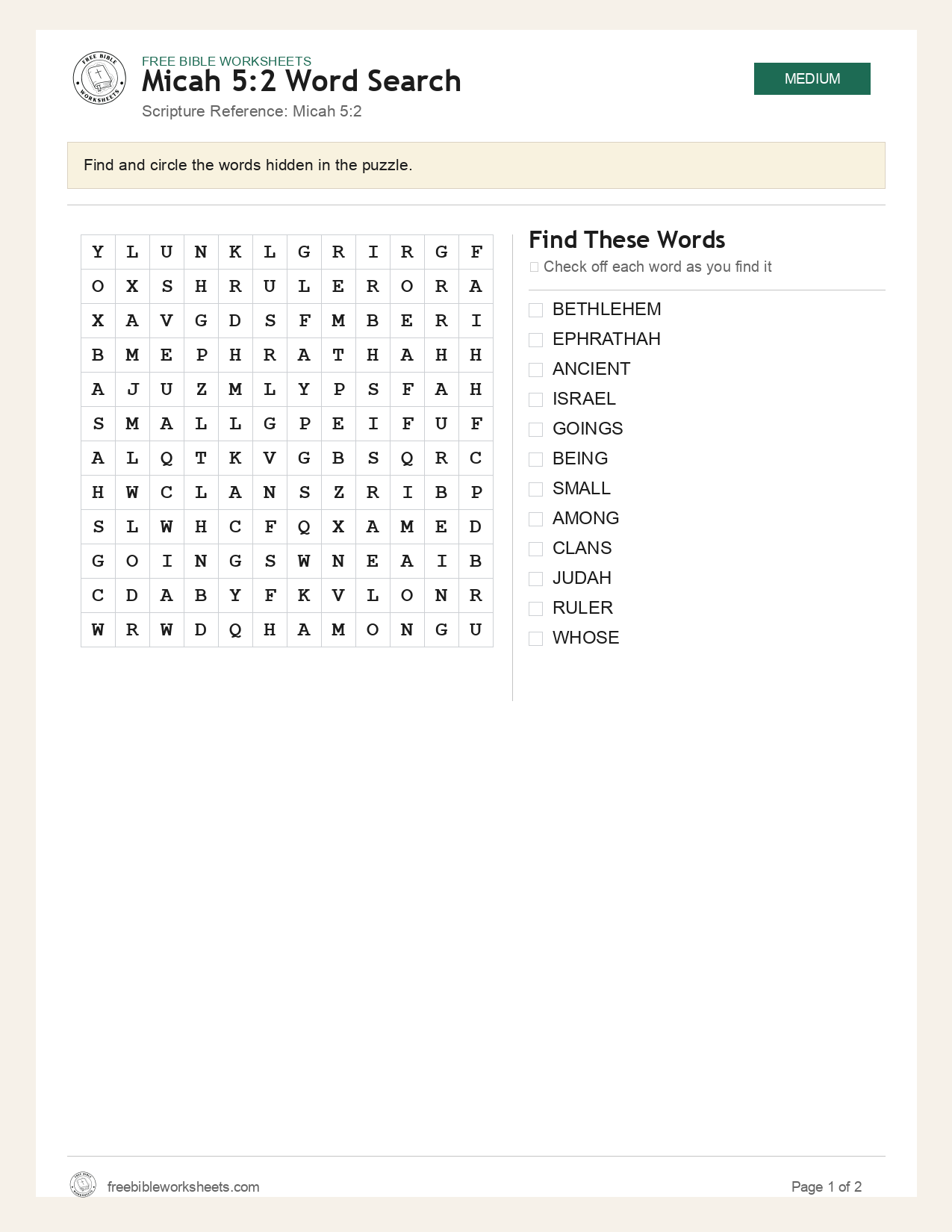 Micah 5:2 Word Search preview