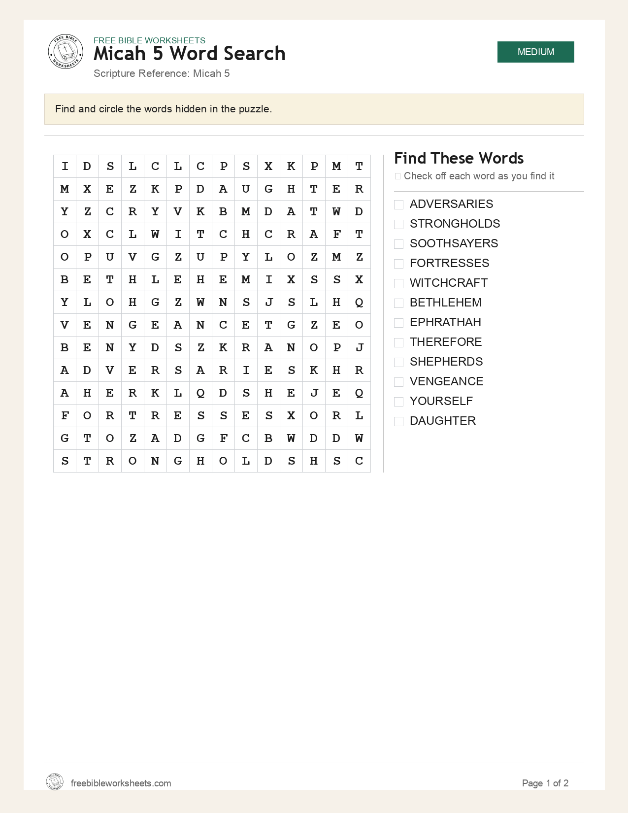 Micah 5 Word Search preview