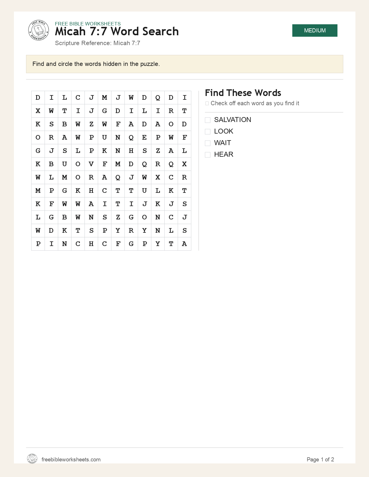 Micah 7:7 Word Search preview
