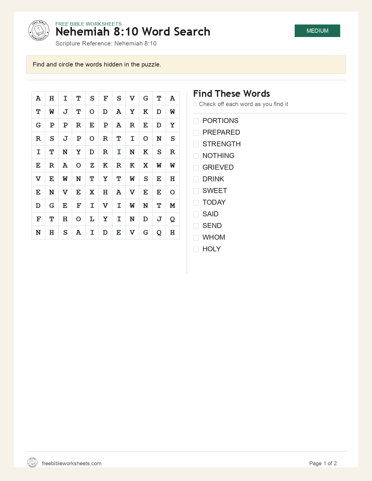 Nehemiah 8:10 Word Search preview