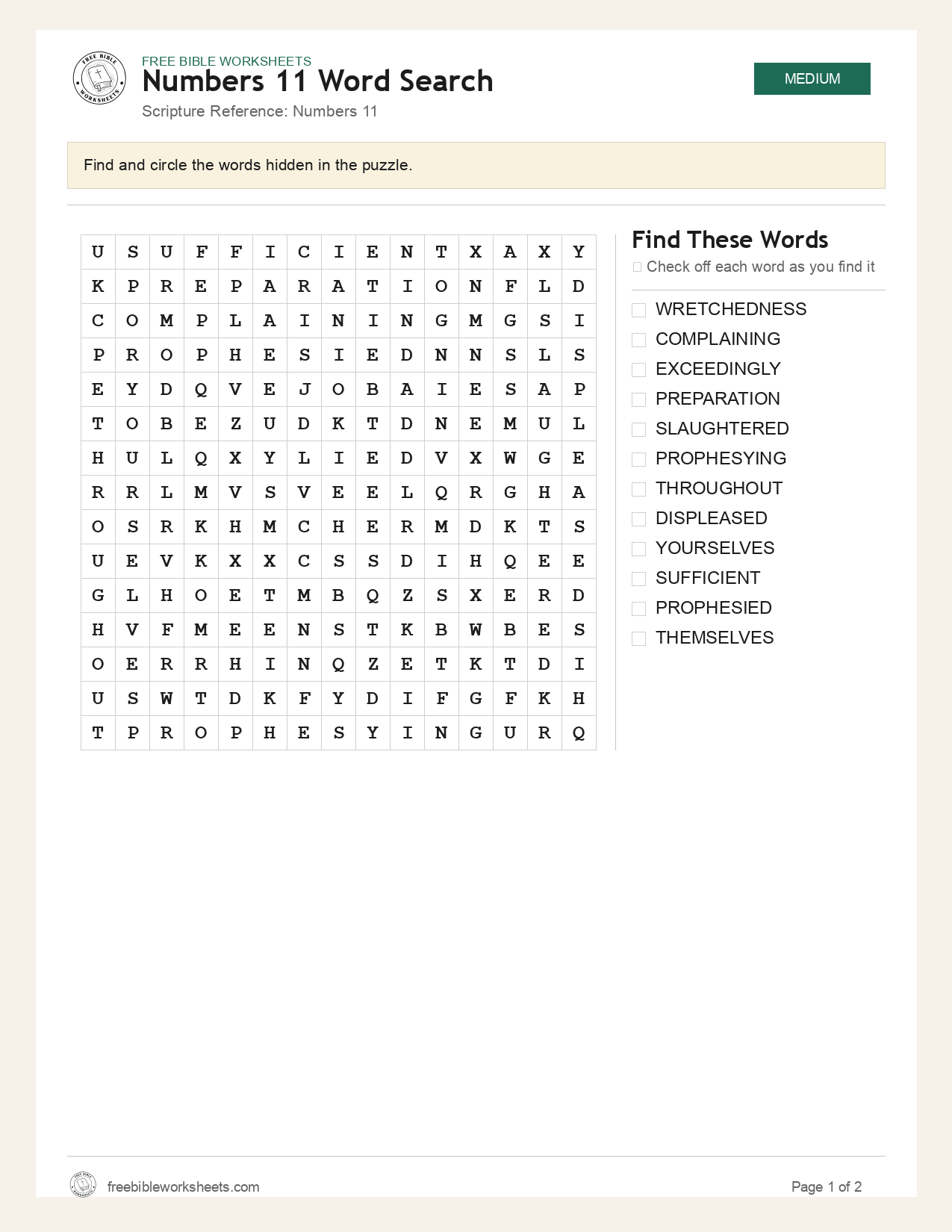 Numbers 11 Word Search preview