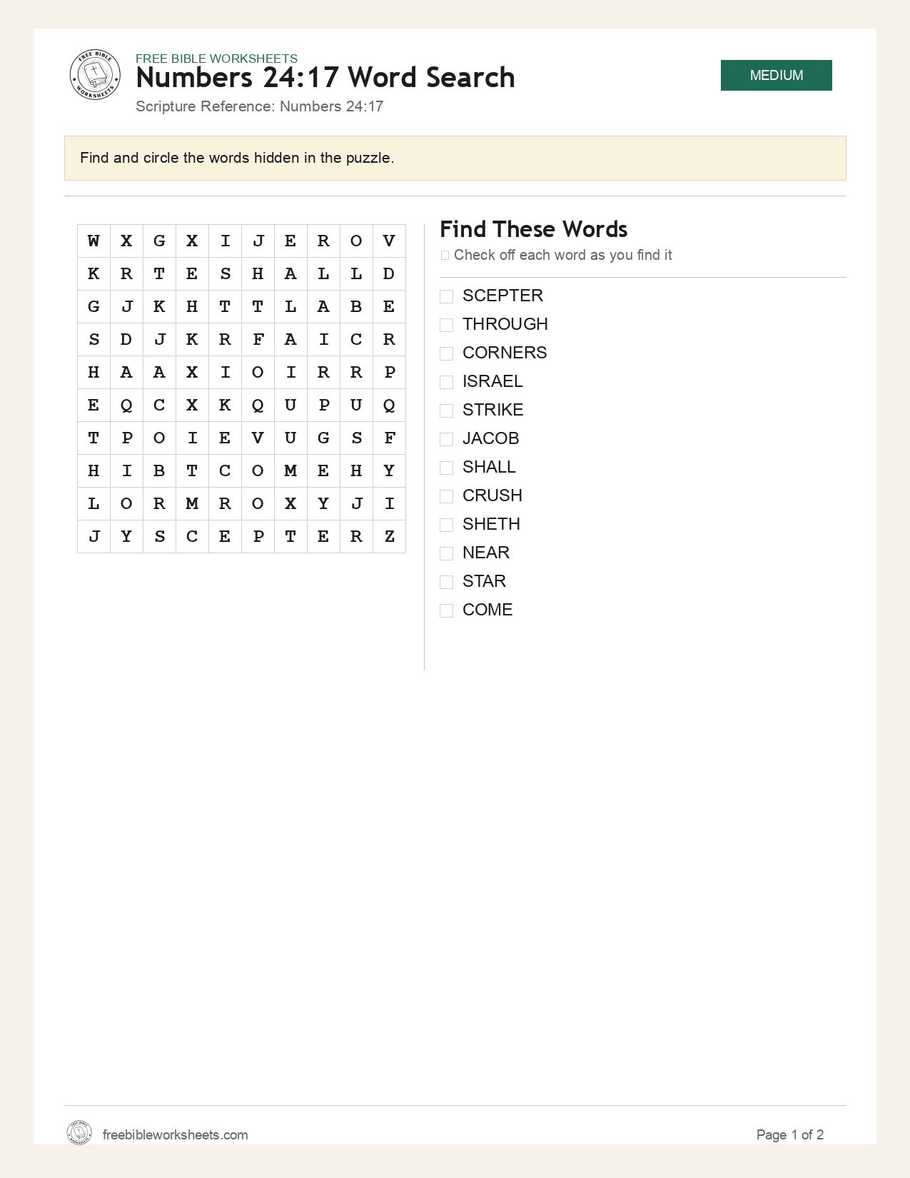 Numbers 24:17 Word Search preview