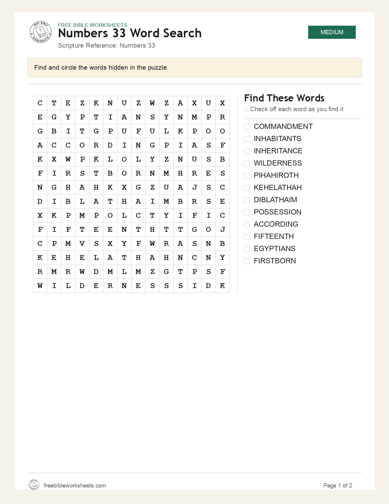 Numbers 33 Word Search preview