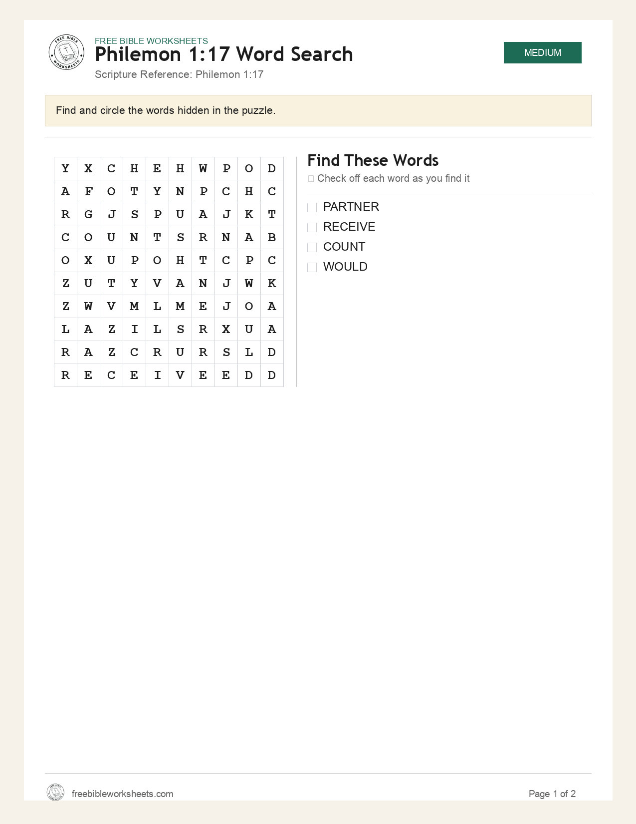 Philemon 1:17 Word Search preview