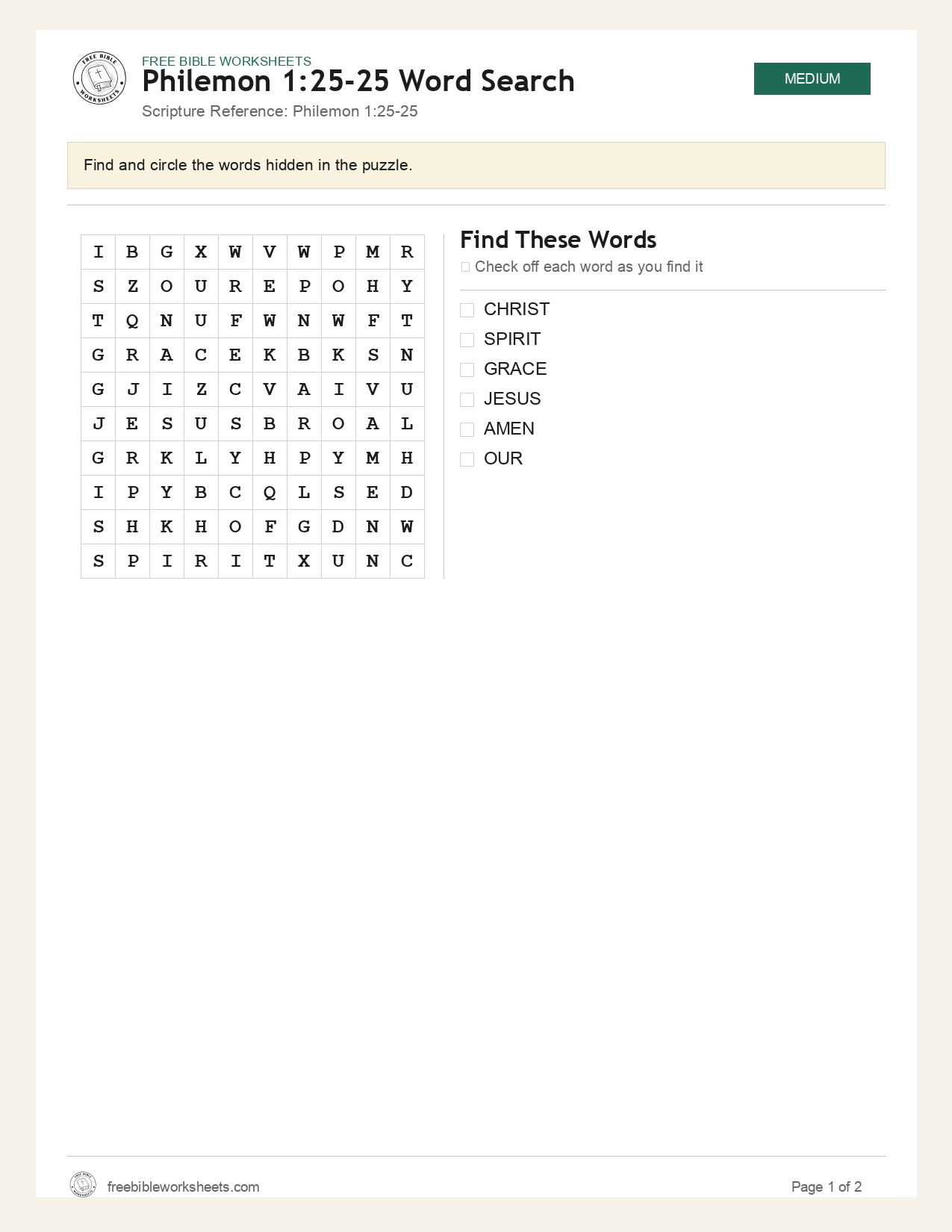 Philemon 1:25-25 Word Search preview