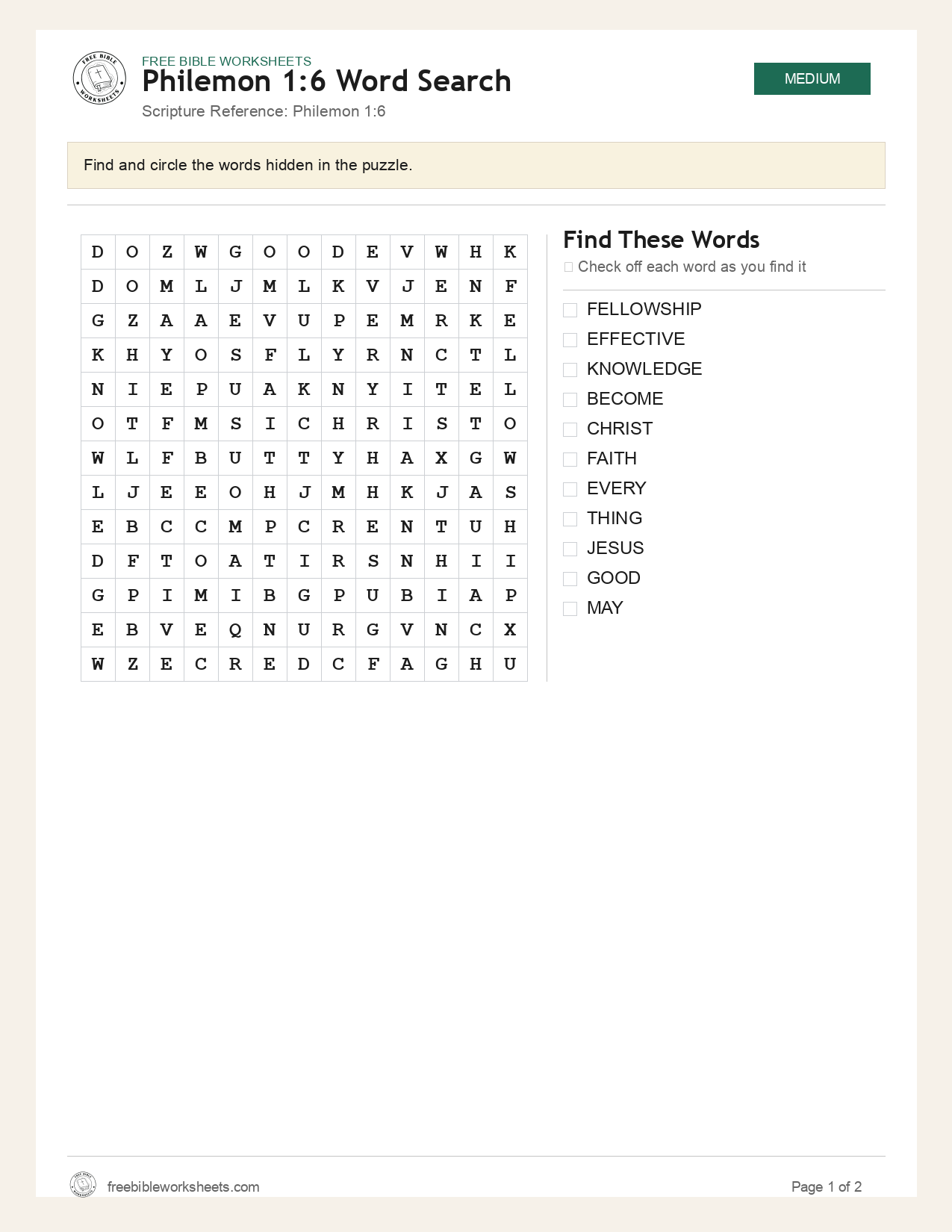 Philemon 1:6 Word Search preview