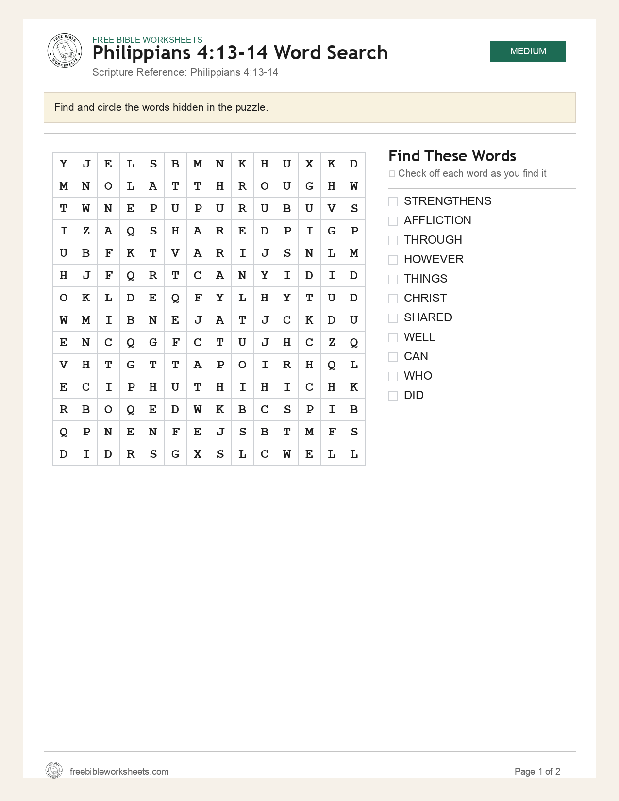 Philippians 4:13-14 Word Search preview