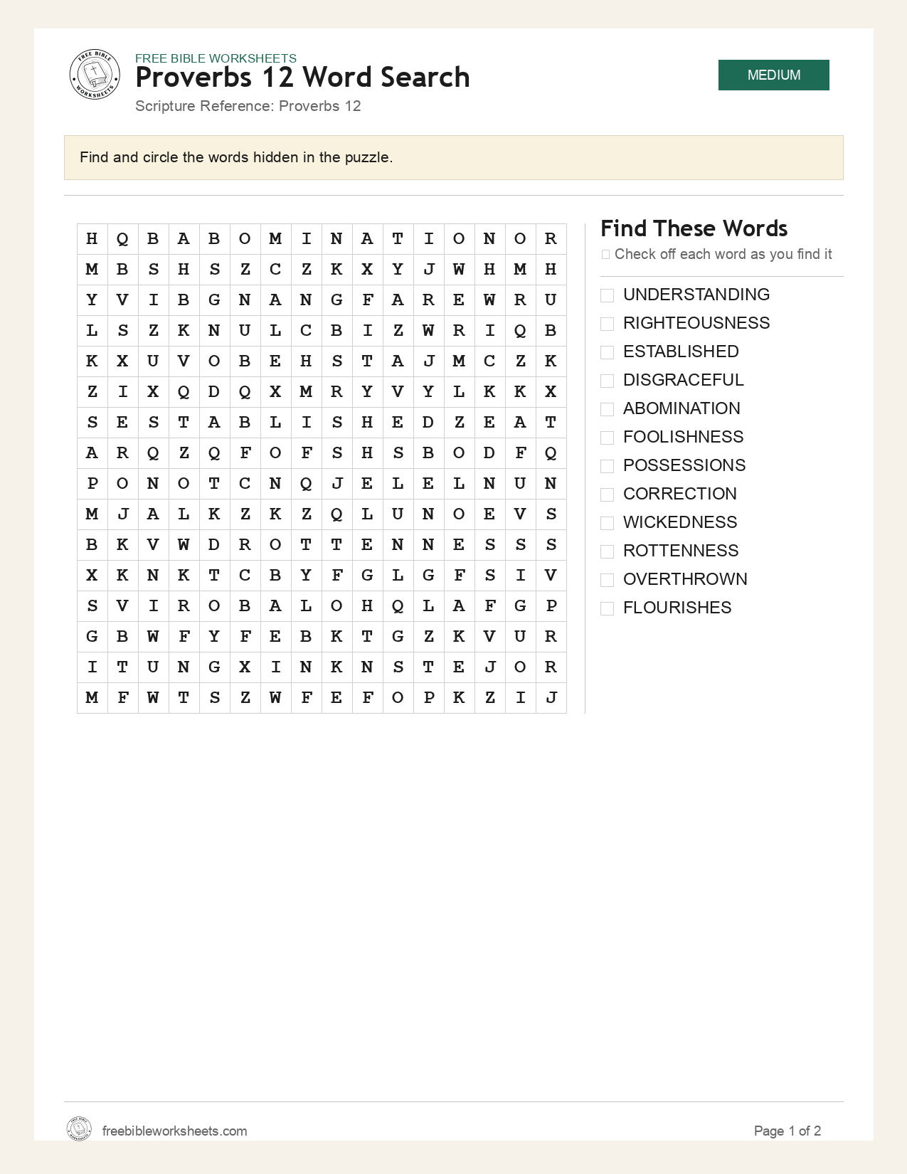 Proverbs 12 Word Search preview