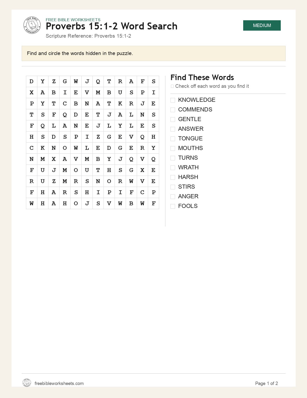 Proverbs 15:1-2 Word Search preview