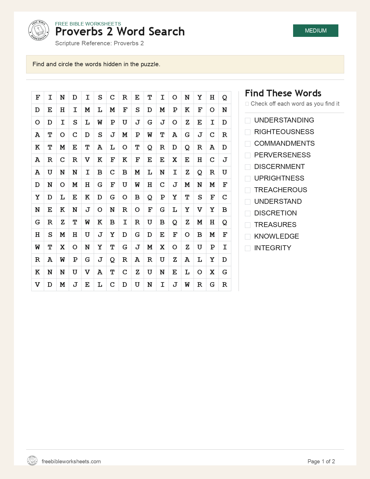 Proverbs 2 Word Search preview