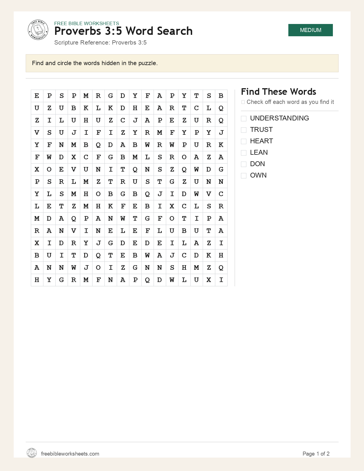 Proverbs 3:5 Word Search preview