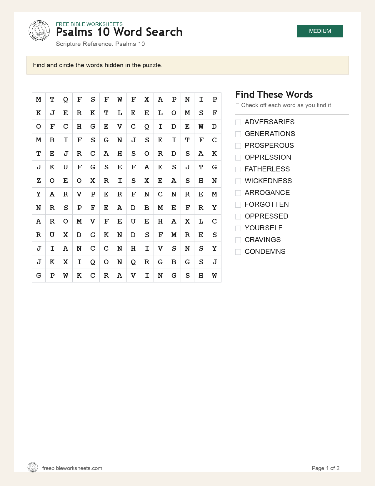 Psalms 10 Word Search preview