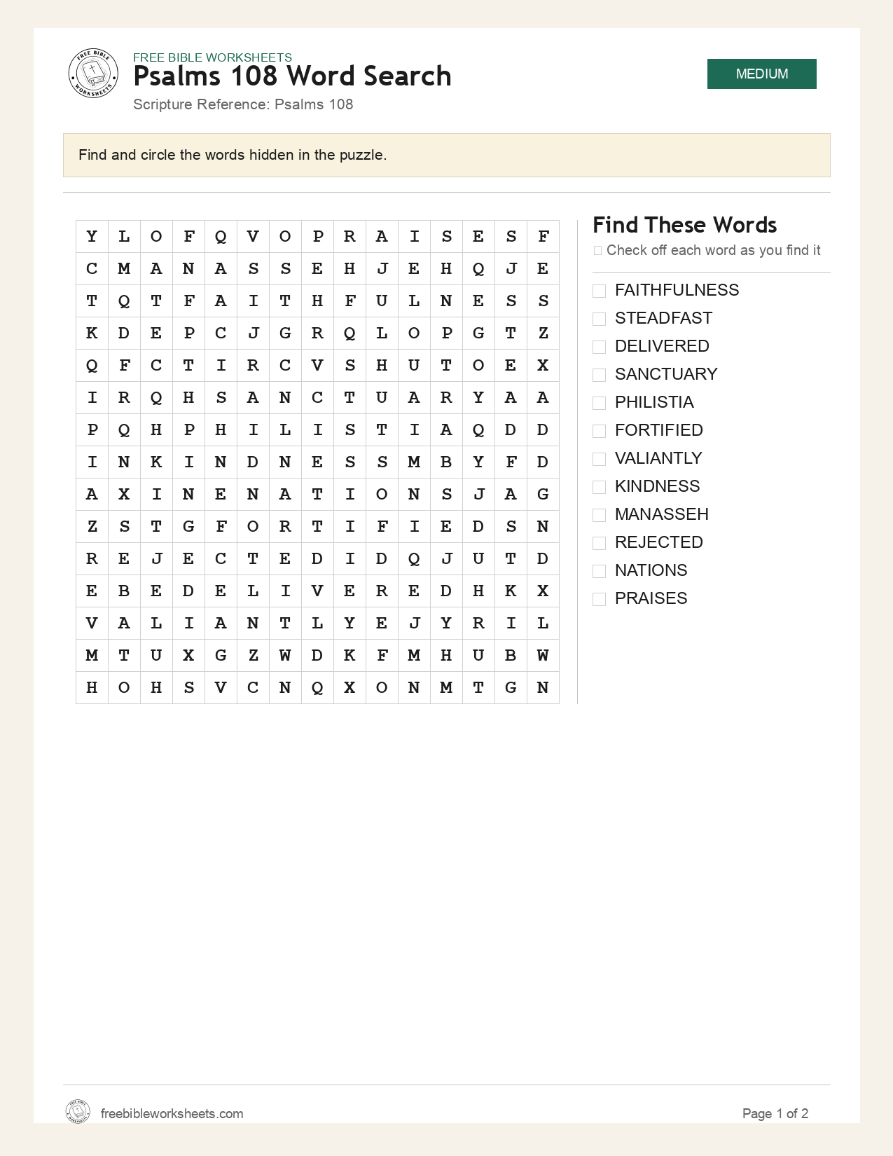 Psalms 108 Word Search preview