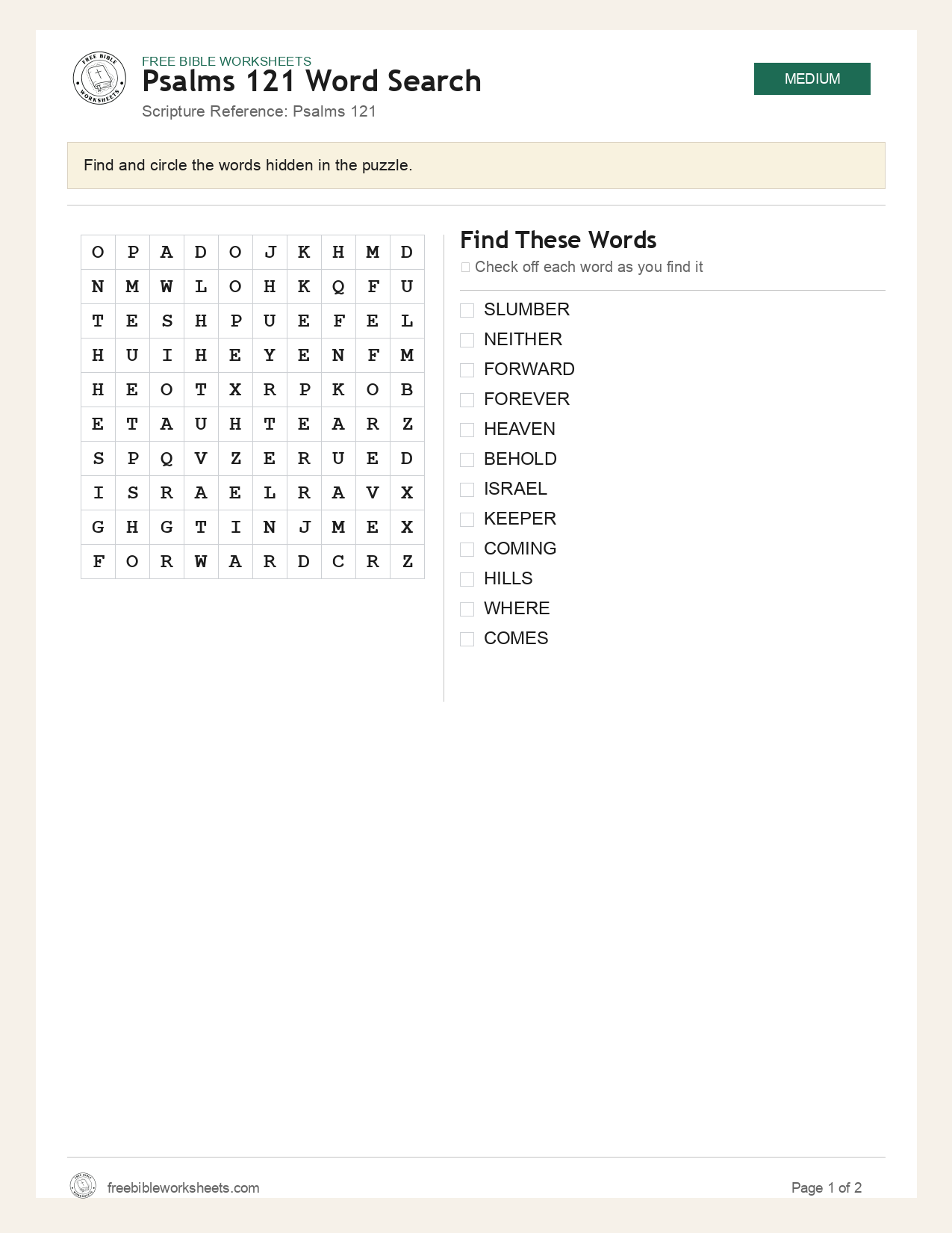 Psalms 121 Word Search preview