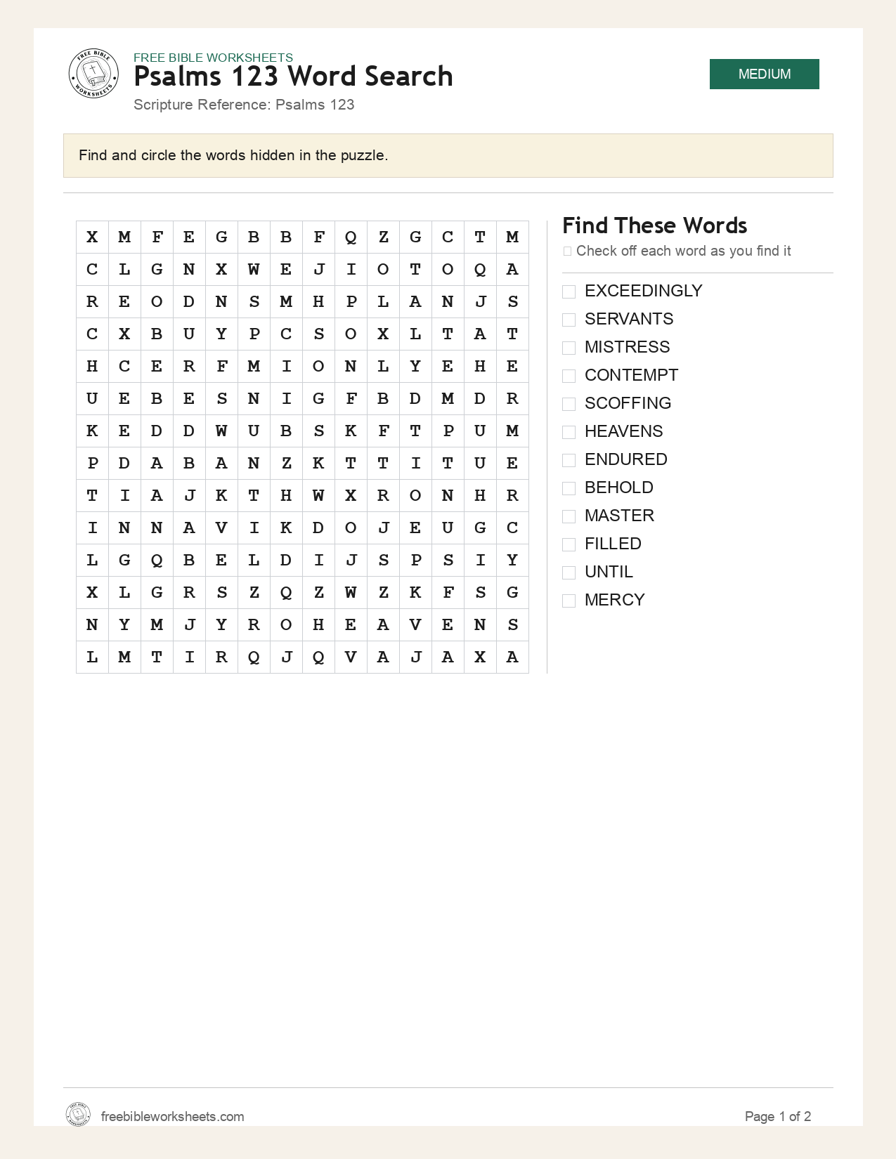 Psalms 123 Word Search preview