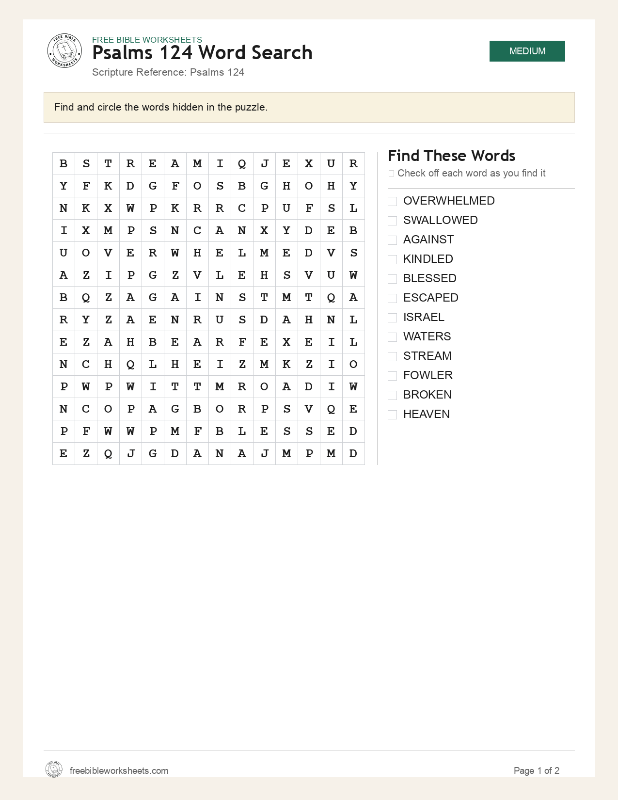 Psalms 124 Word Search preview