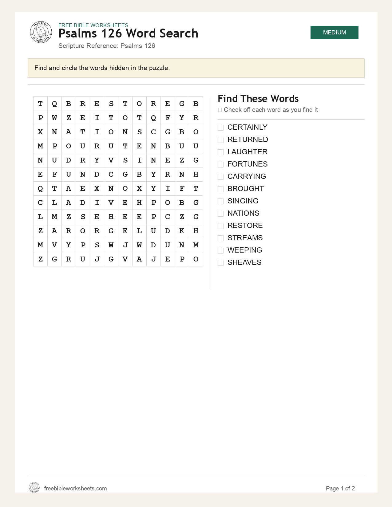 Psalms 126 Word Search preview