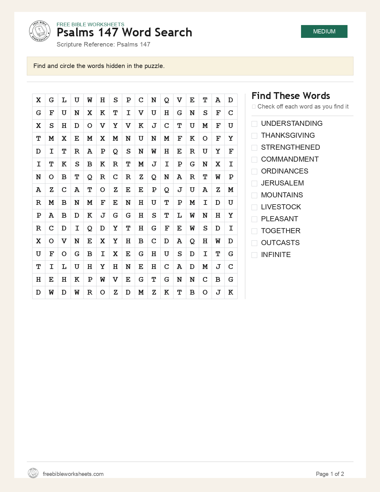 Psalms 147 Word Search preview