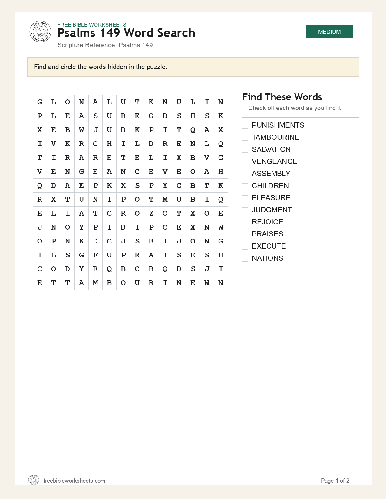 Psalms 149 Word Search preview