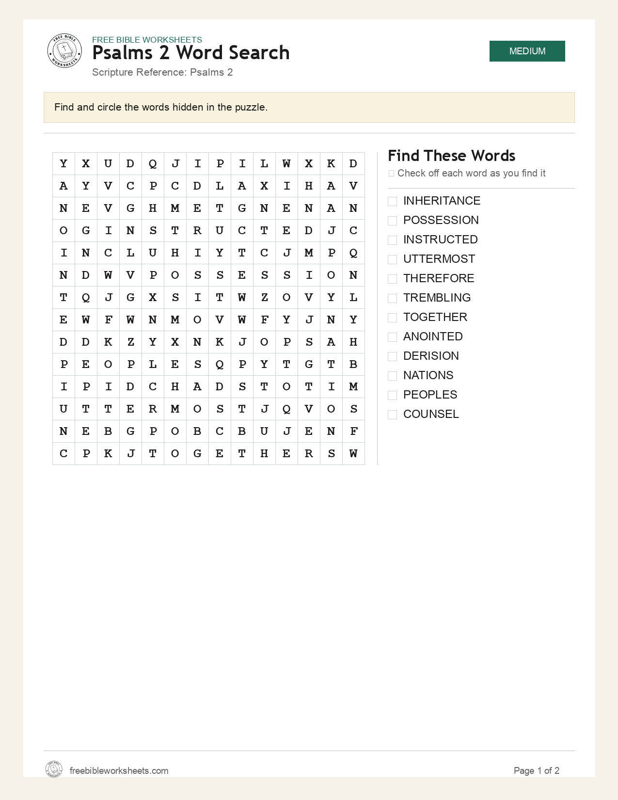 Psalms 2 Word Search preview