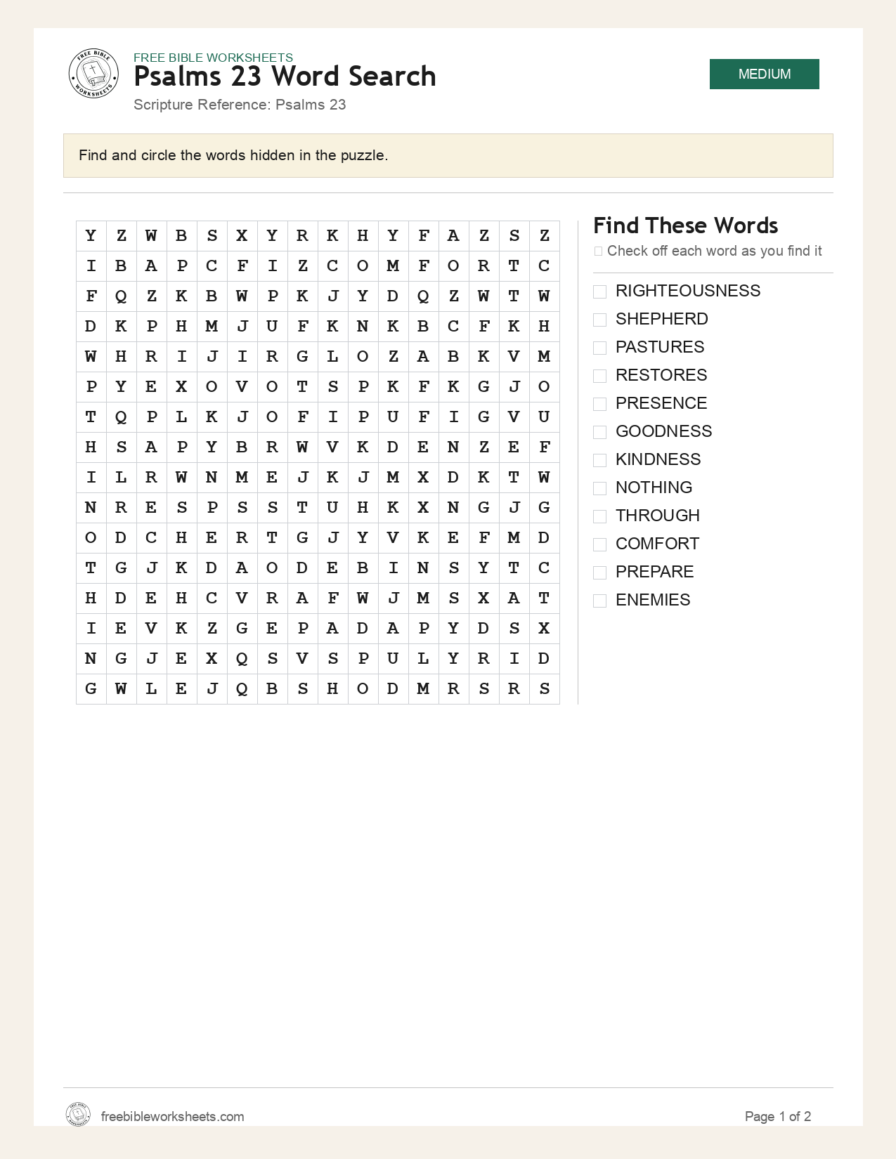 Psalms 23 Word Search preview