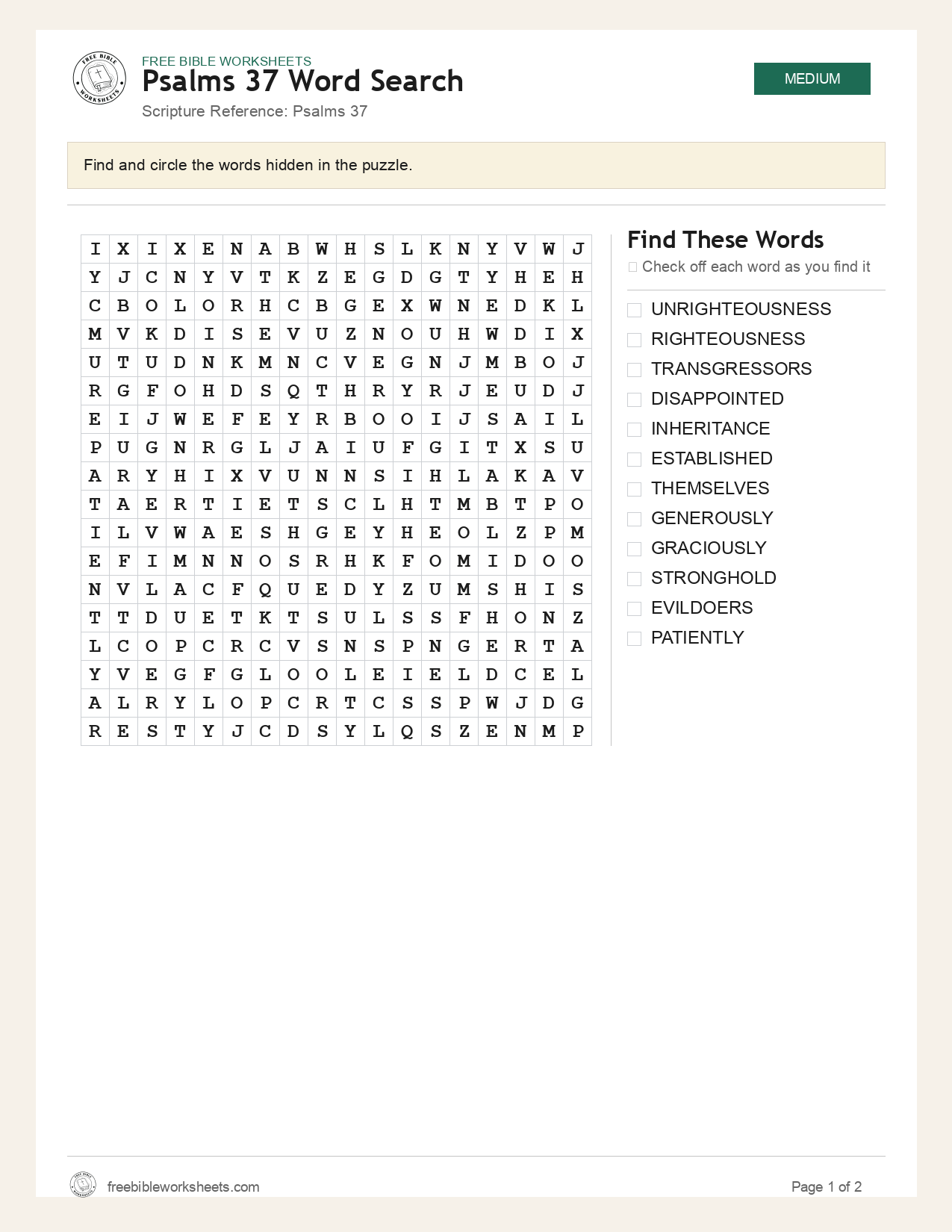 Psalms 37 Word Search preview