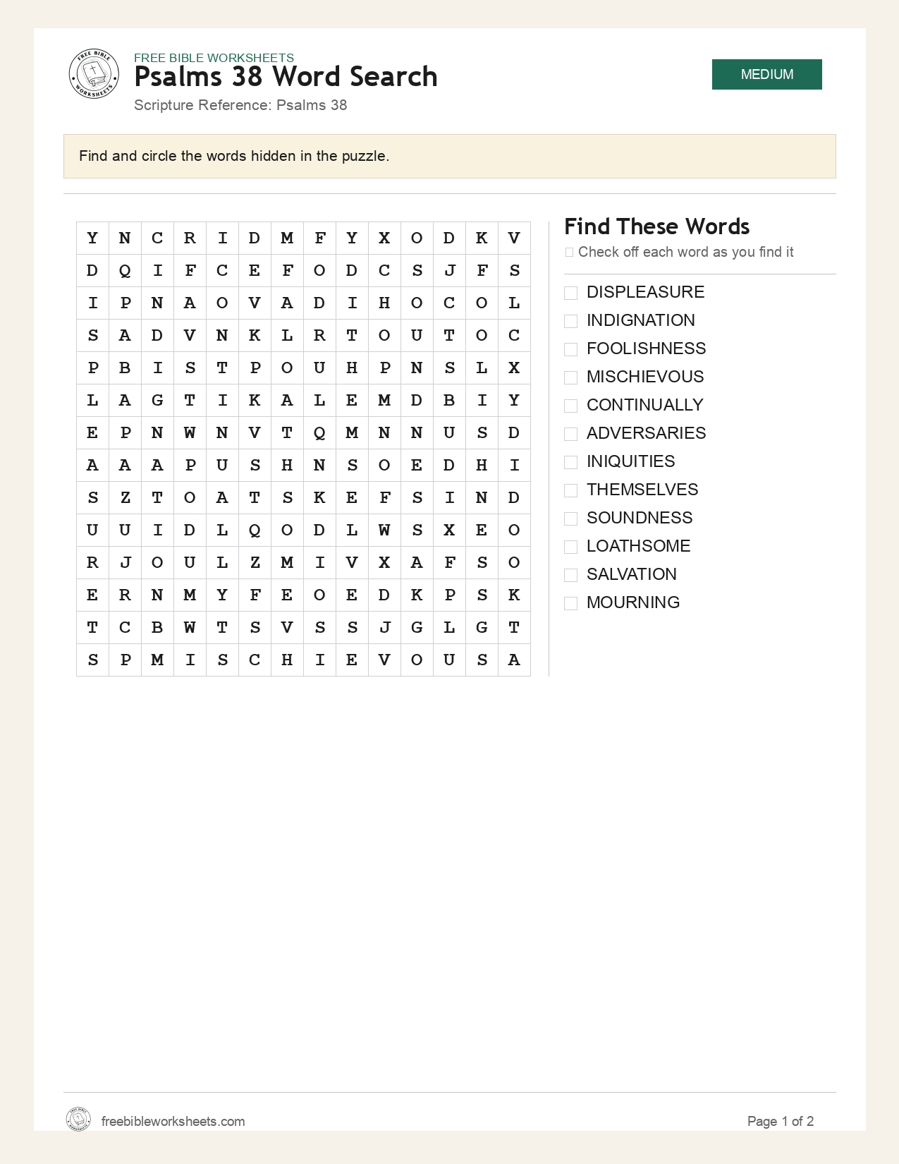 Psalms 38 Word Search preview