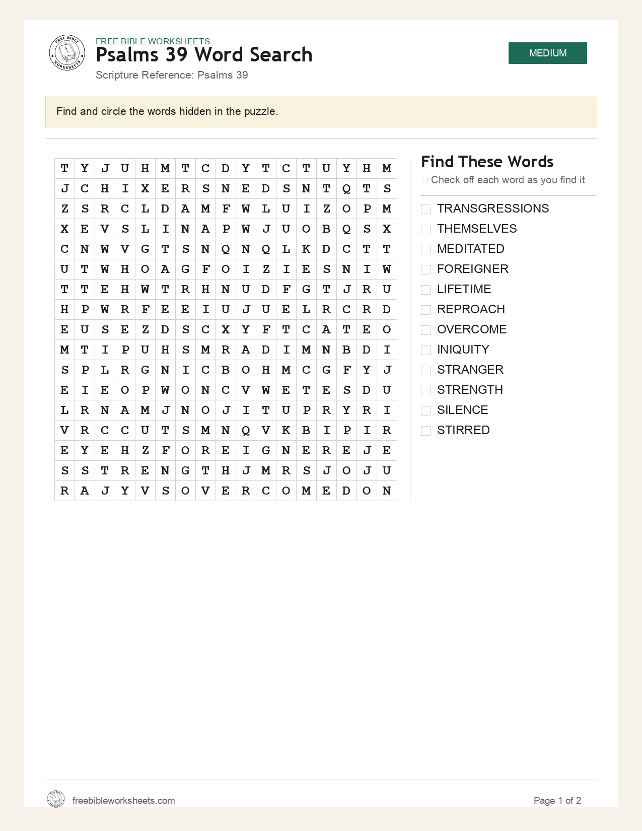 Psalms 39 Word Search preview