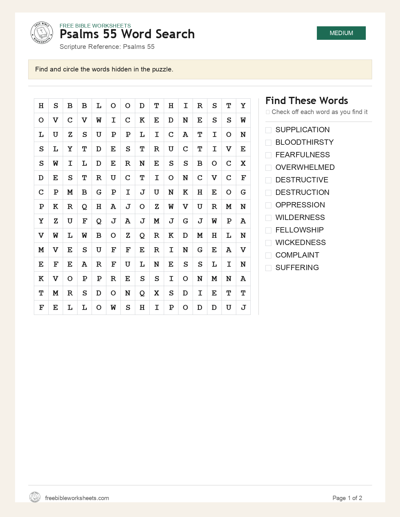 Psalms 55 Word Search preview