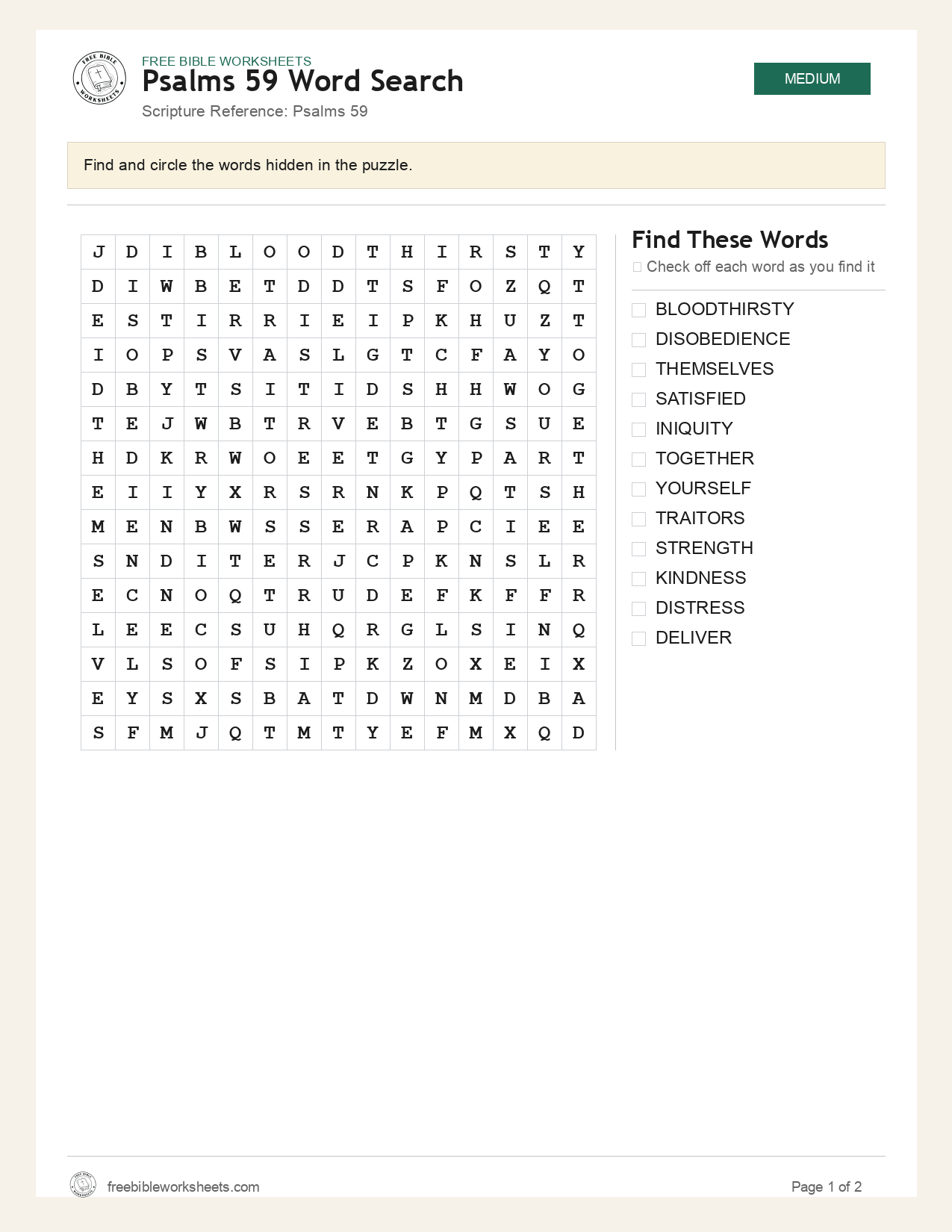 Psalms 59 Word Search preview