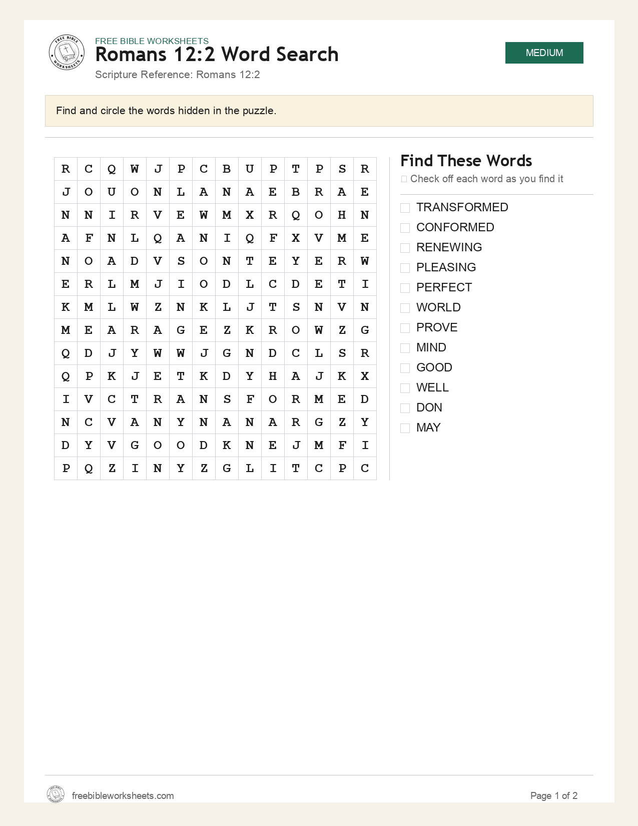 Romans 12:2 Word Search preview