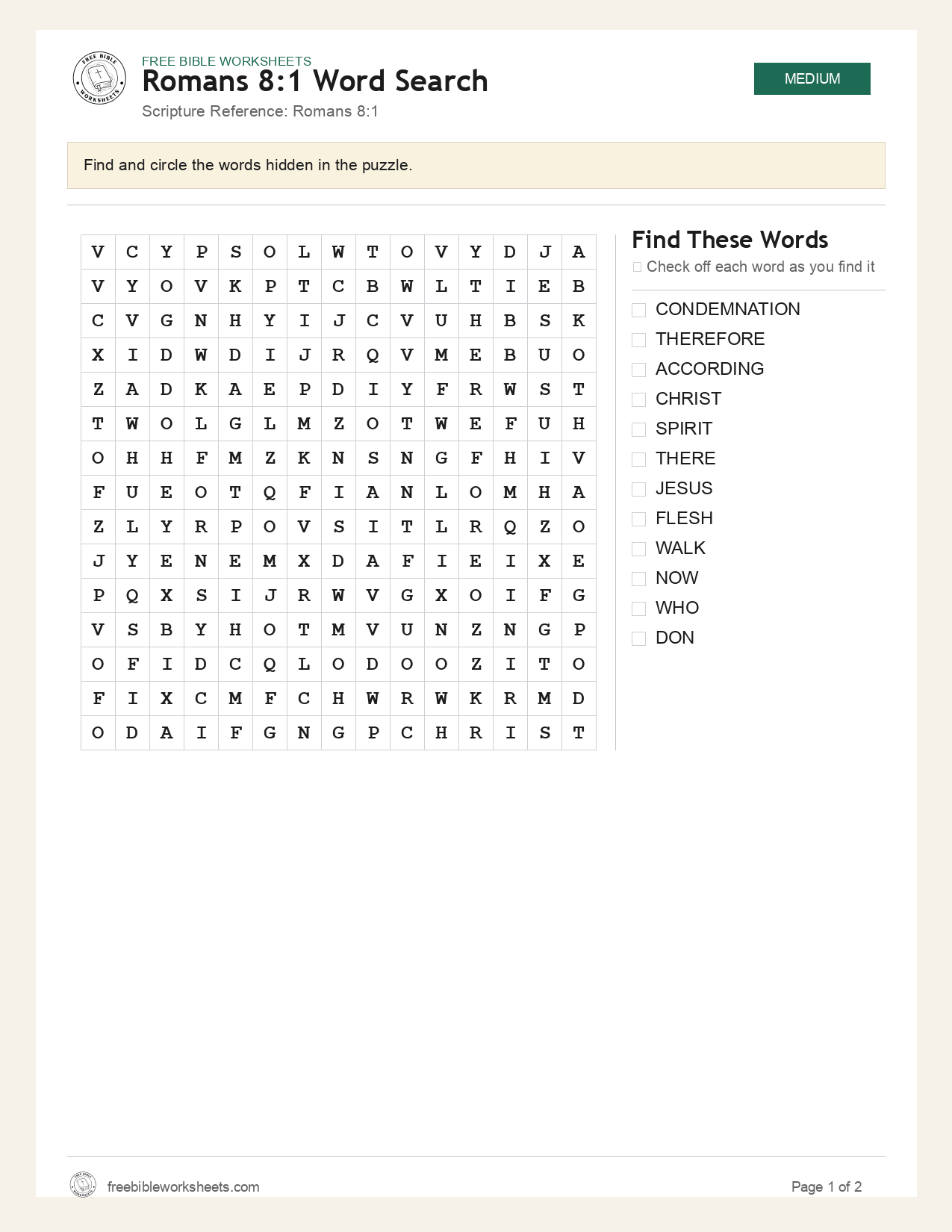 Romans 8:1 Word Search preview