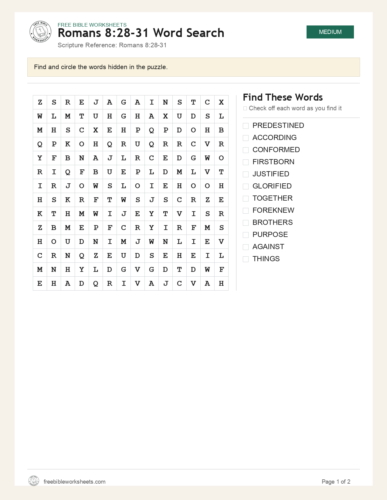 Romans 8:28-31 Word Search preview