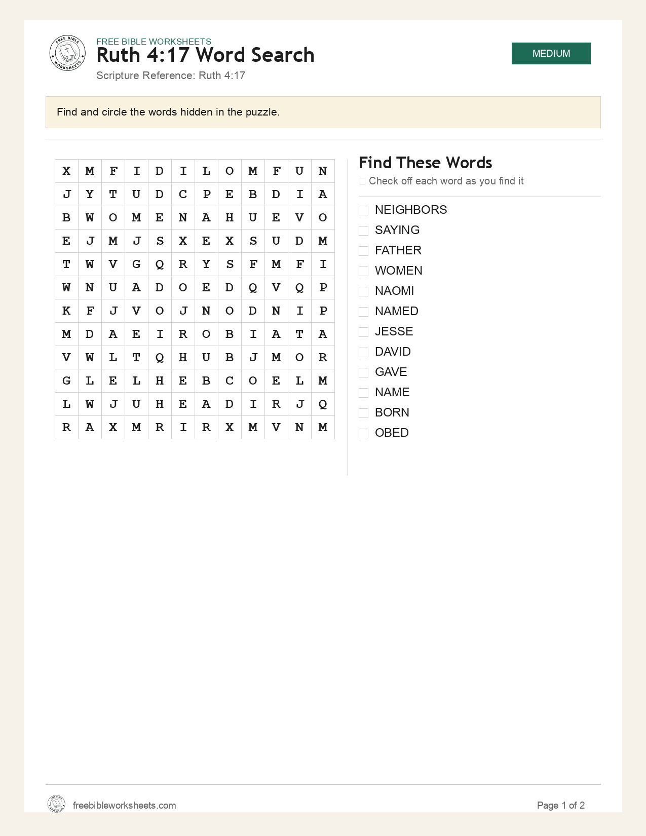 Ruth 4:17 Word Search preview
