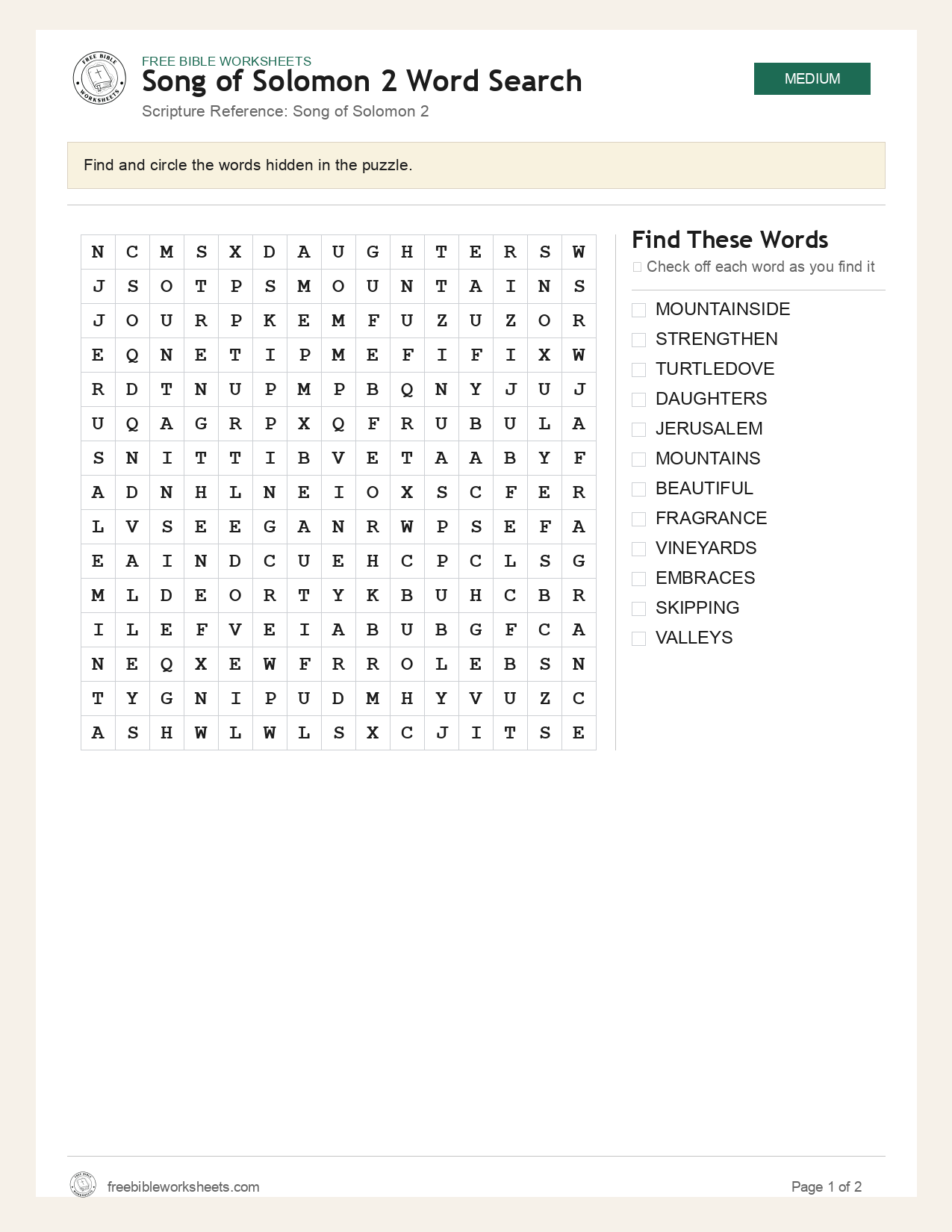 Song of Solomon 2 Word Search preview