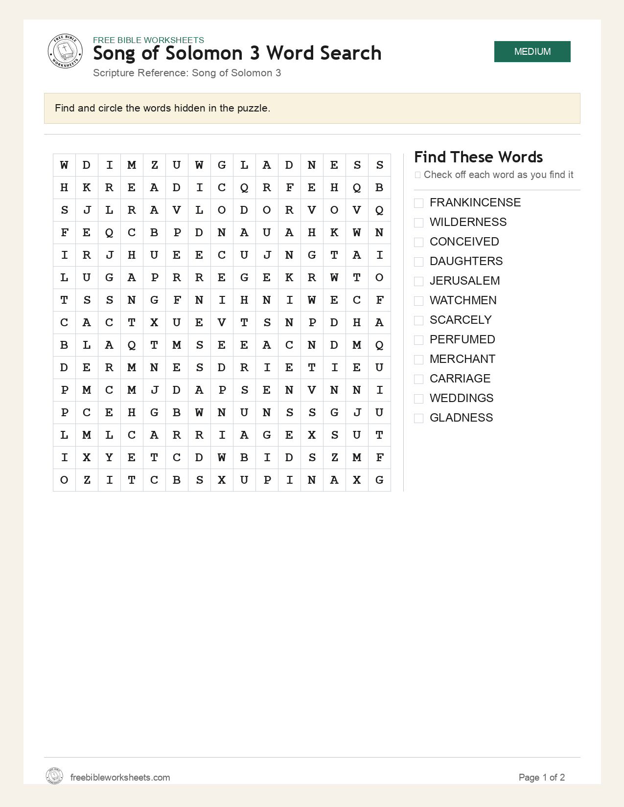 Song of Solomon 3 Word Search preview