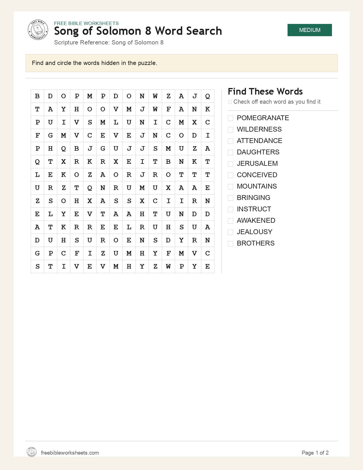 Song of Solomon 8 Word Search preview