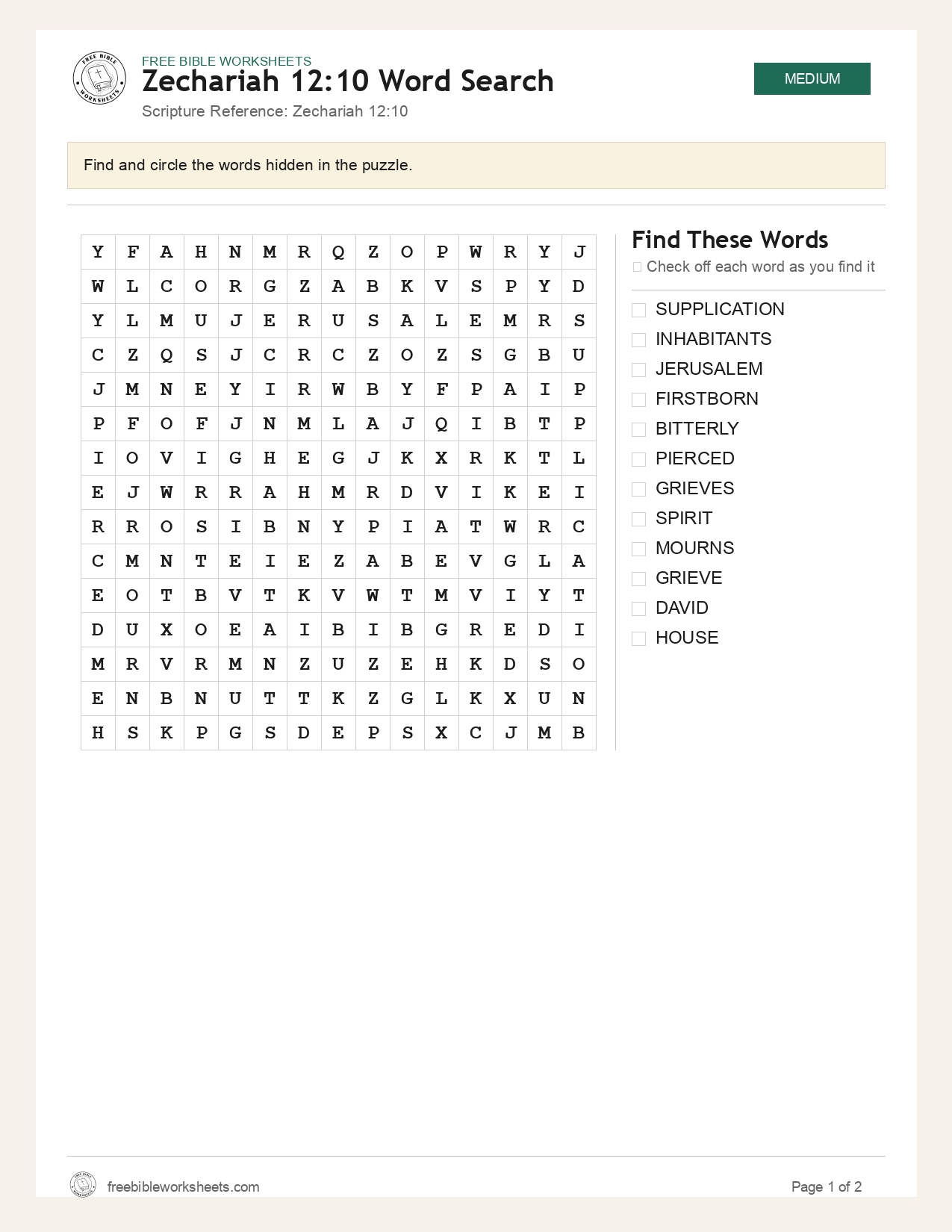 Zechariah 12:10 Word Search preview