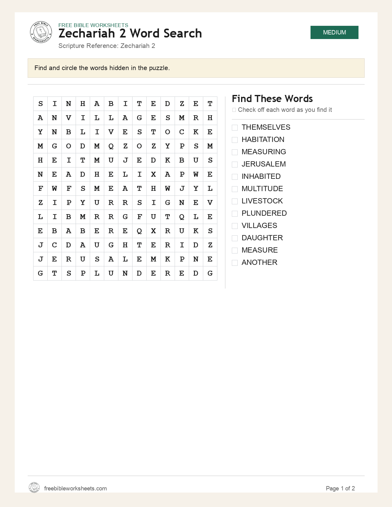 Zechariah 2 Word Search preview